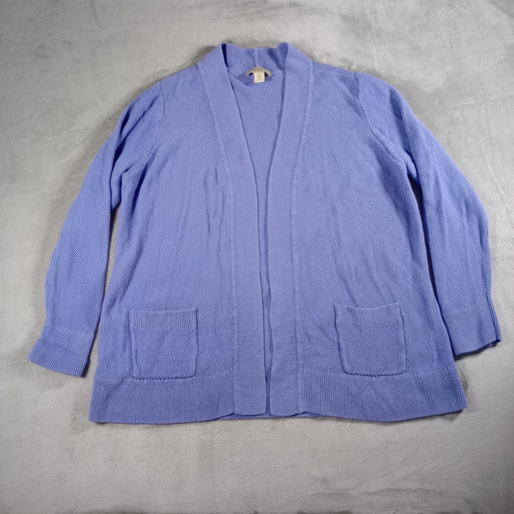 Appleseed's Cardigan Womens 1X Blue Linen Cotton Open Front Shawl Collar Pockets